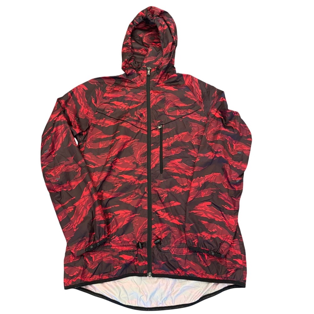 Nike Windrunner Jacket Mens Medium Red Black Tiger Stripe Camo Full Zip Hooded